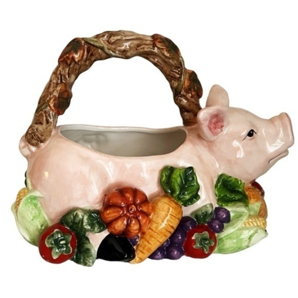 Vintage Pig Planter Basket With Vegetable Decoration‎ Signature Home Collection - Picture 1 of 13